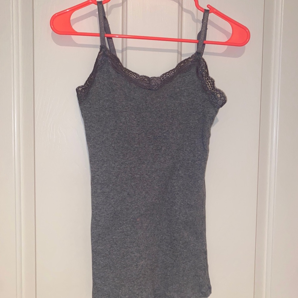 Heather grey lace collar tank top